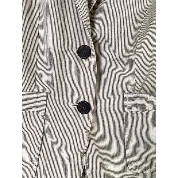 J Crew Cotton/Linen Blazer Jacket Womens Size 0 Button White Pinstripe Summer - Picture 3 of 12